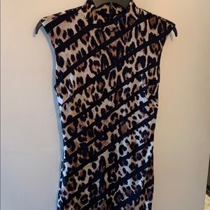 Caché animal print dress with gold zipper on side